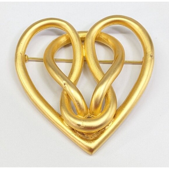 Vtg Large Givenchy Matte Gold Tone Infinity Knotted Hearts Statement Brooch Pin - Picture 1 of 7